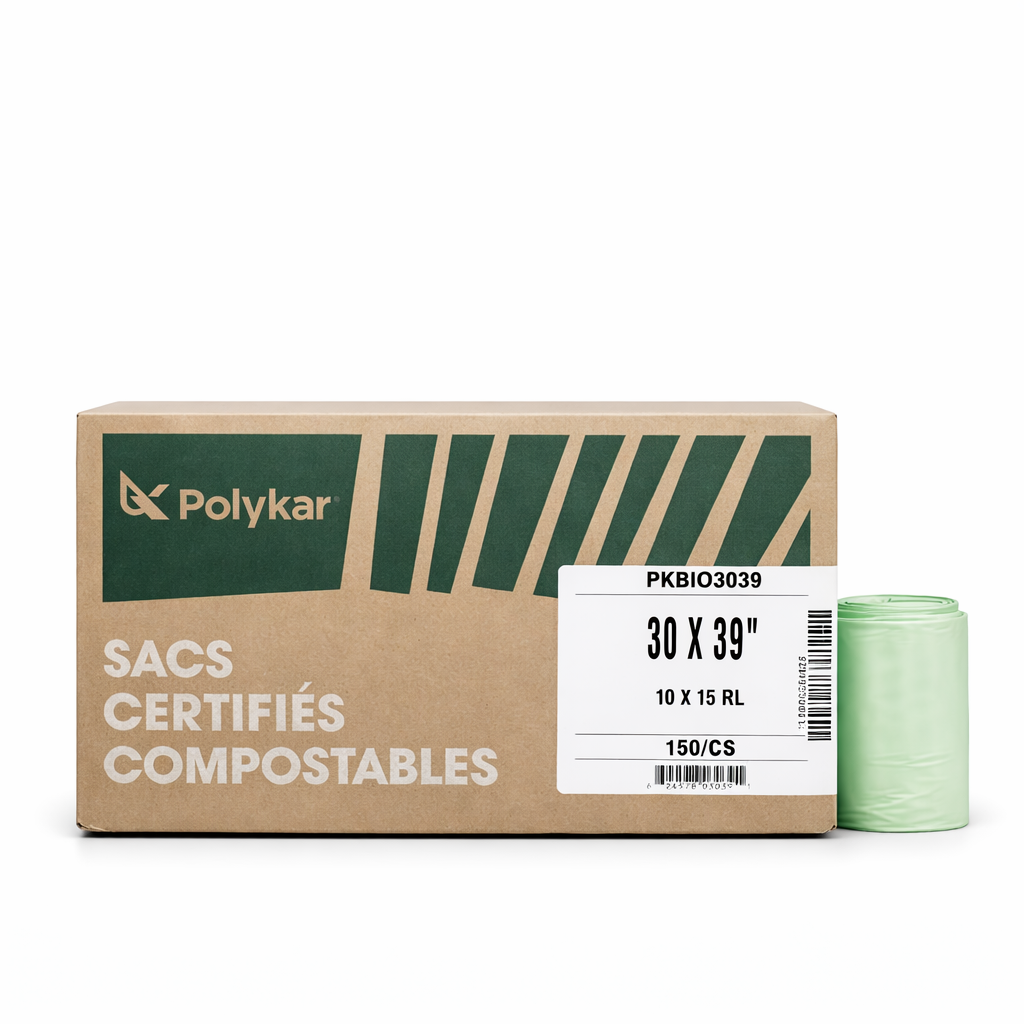 Polykar - Certified Compostable Bags, 30" L x 39" W, Green, 88 L (20 Gal.) Capacity - Box of 150