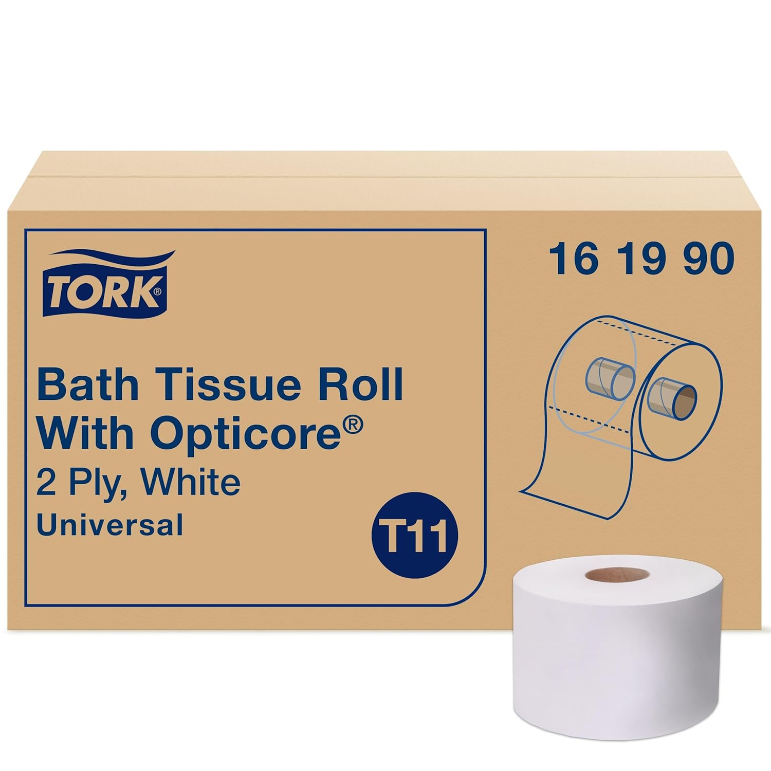 Tork - White Bath Tissue Roll (Opticore), 2-Ply, 36 Rolls per Case - 161990