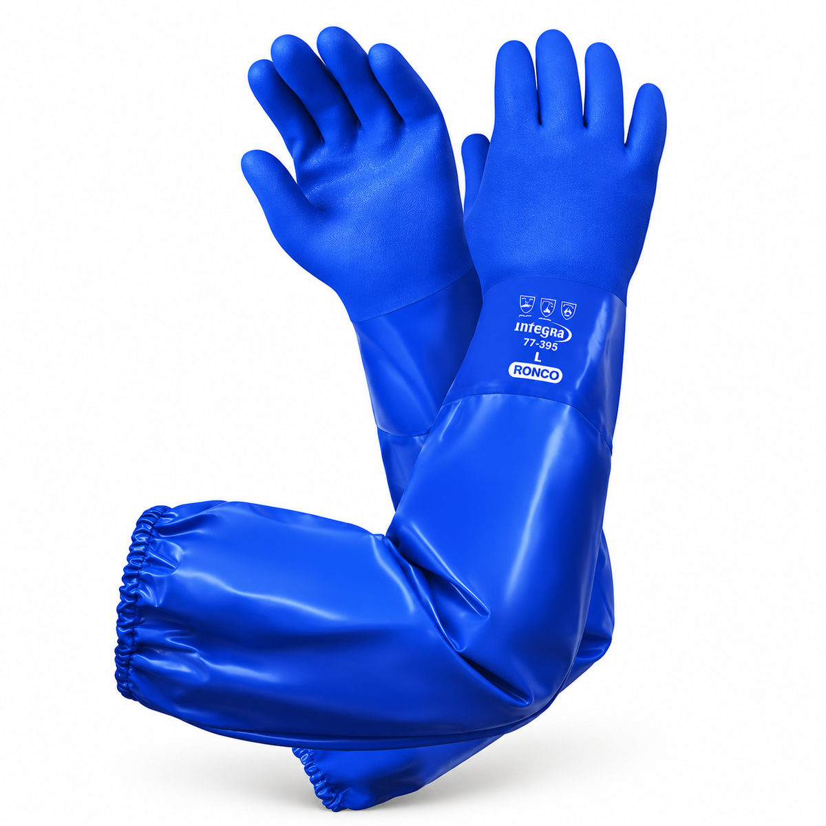 Ronco Integra™ - Triple dipped PVC shoulder length blue work gloves - Large