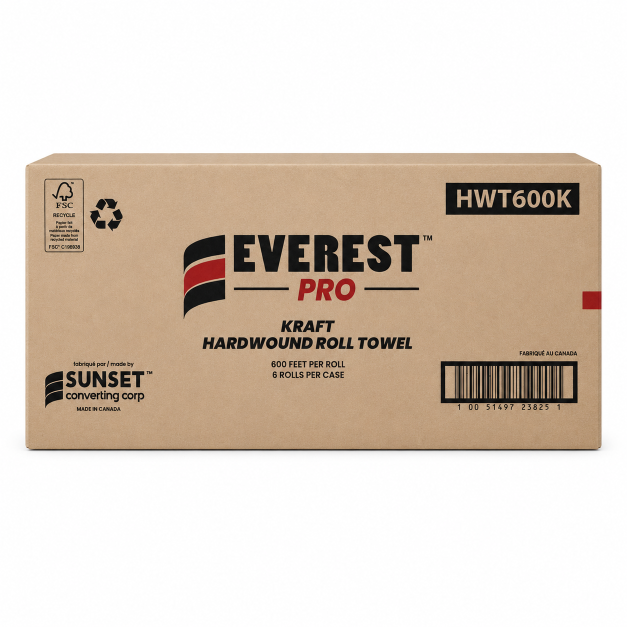 HWT600K Everest Pro Brown Paper Towel Roll, 6 Rolls x 600' - PM625