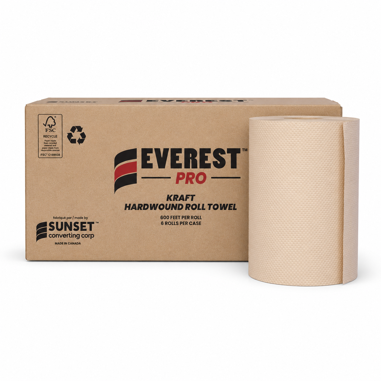 HWT600K Everest Pro Brown Paper Towel Roll, 6 Rolls x 600' - PM625