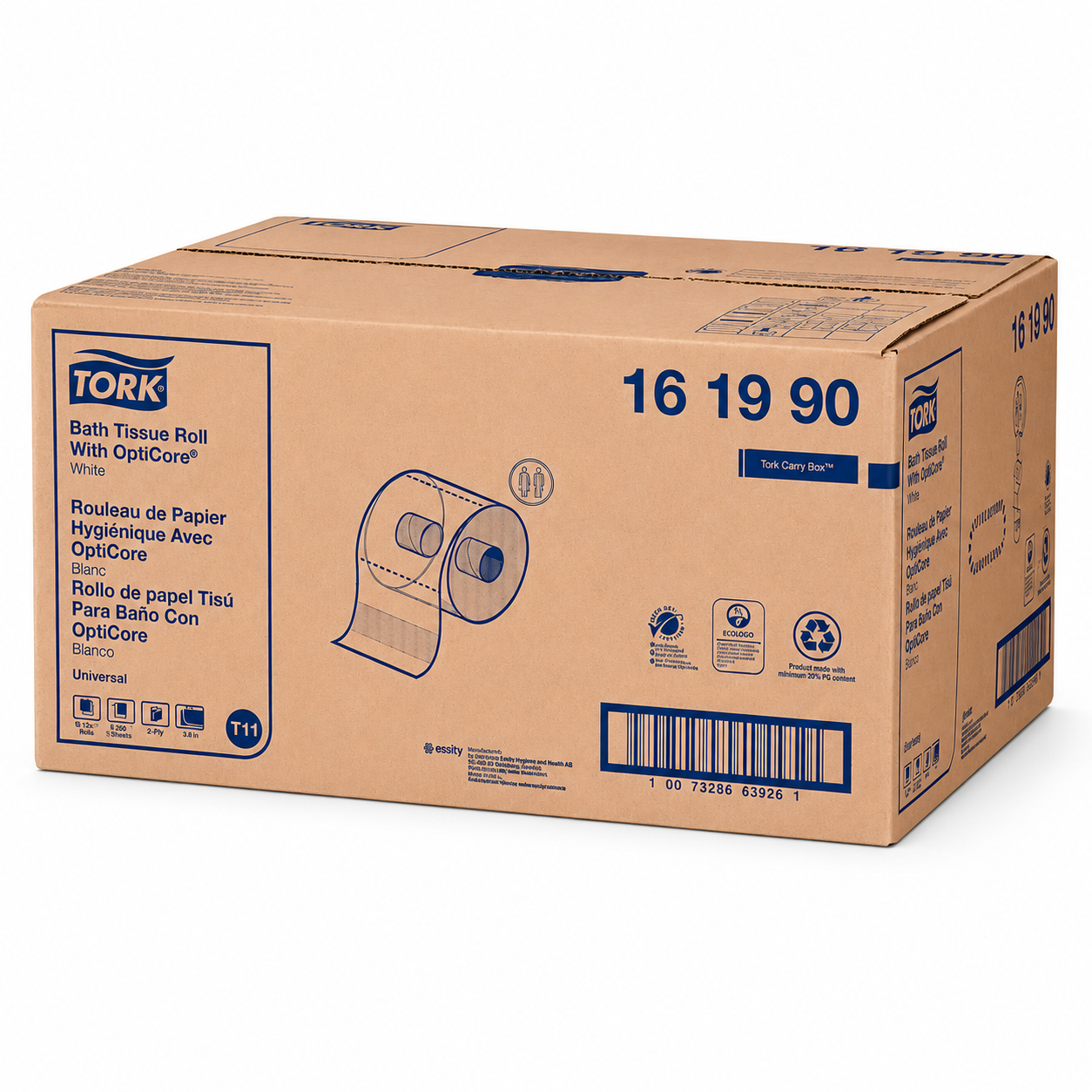 Tork - White Bath Tissue Roll (Opticore), 2-Ply, 36 Rolls per Case - 161990