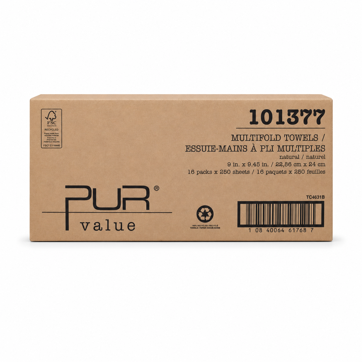 Pur Value - Multifold Paper Towels - 250 Sheets per Pack - 16 Packs Per Case - 101377 (TO520)