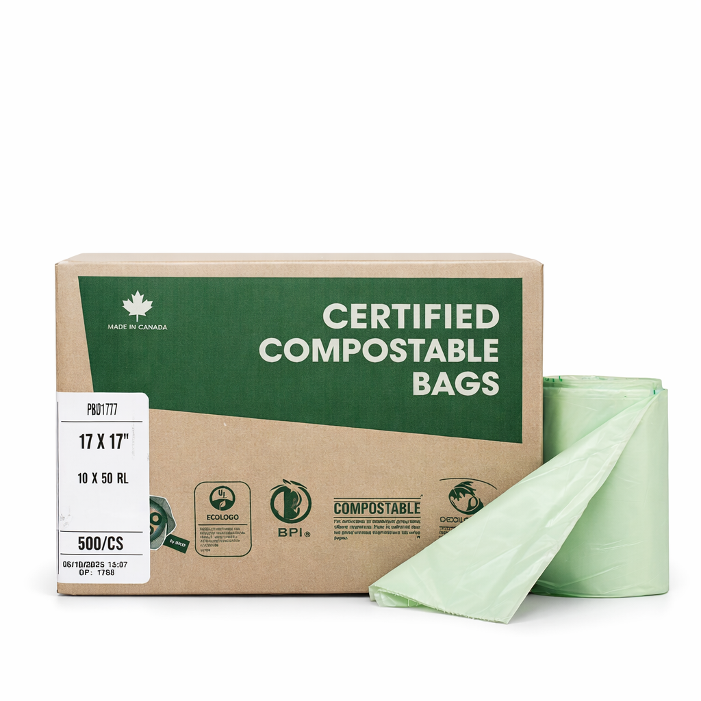Polykar - Sacs Compostables Certifiés Vert (Régulier) 17 x 17 - Boîte de 500