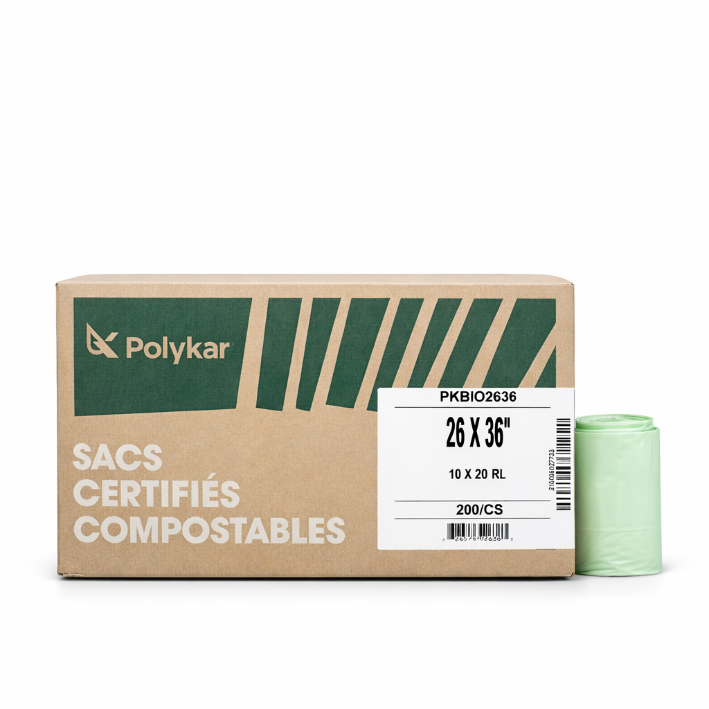 Polykar - Sacs Compostables Certifiés Vert - 26 x 36 - Boîte de 200