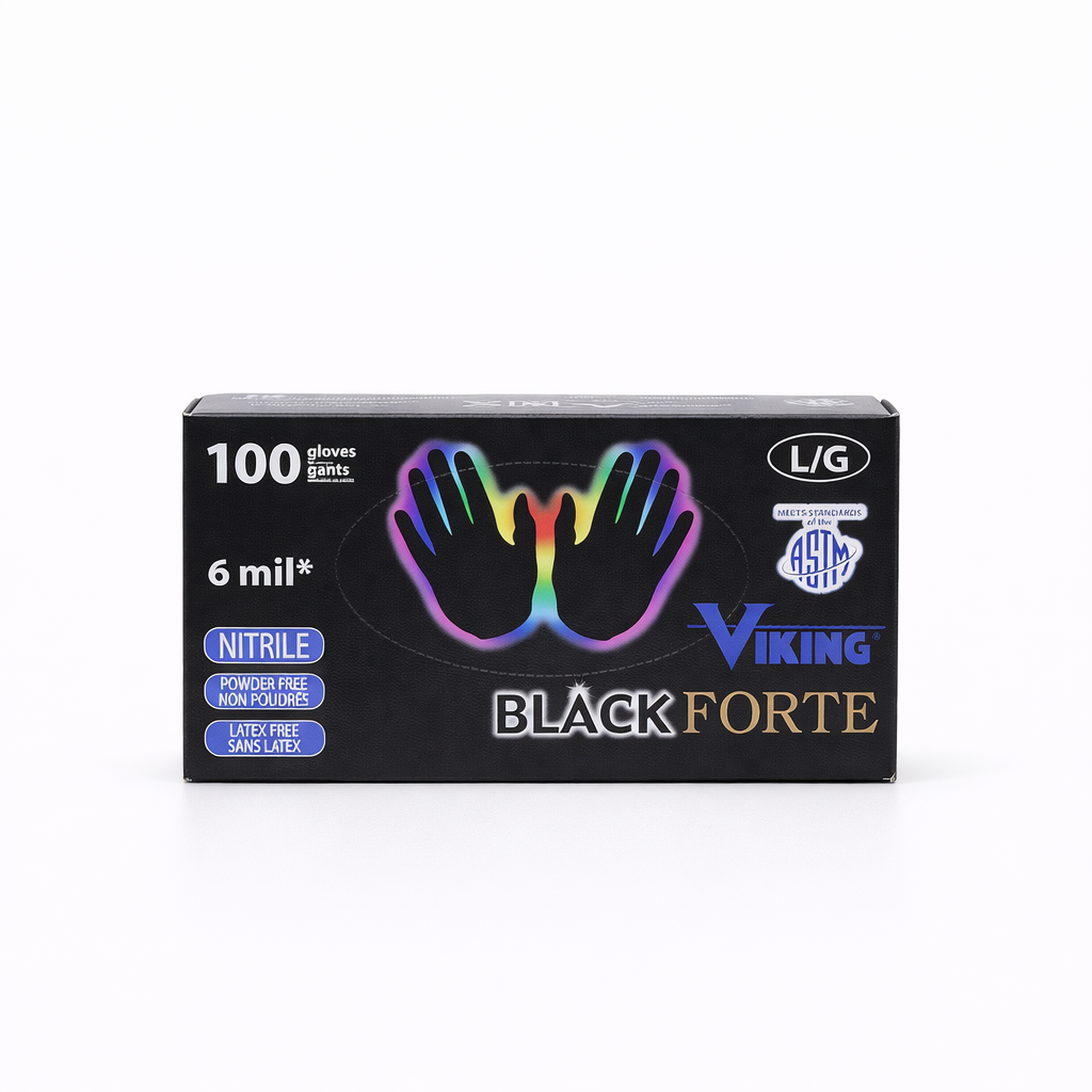Nitrile Gloves, Powder-free, Latex-free - 100 per pack - Black Forte by Viking