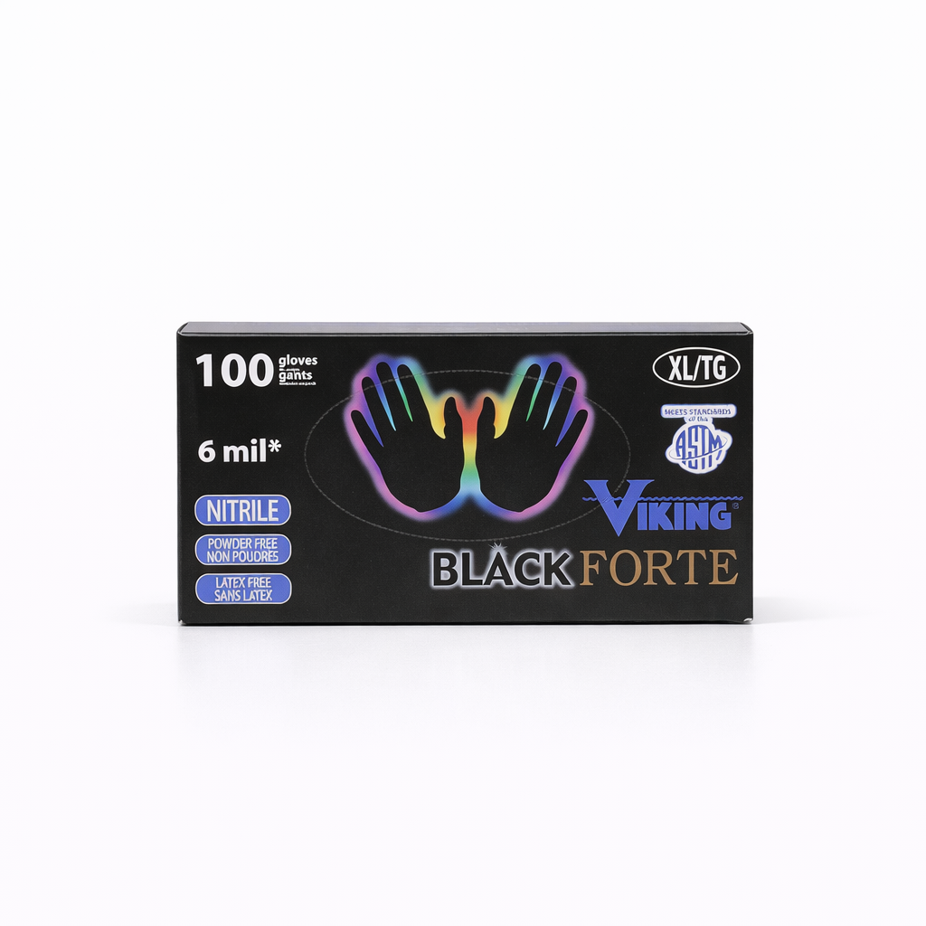 Nitrile Gloves, Powder-free, Latex-free - 100 per pack - Black Forte by Viking