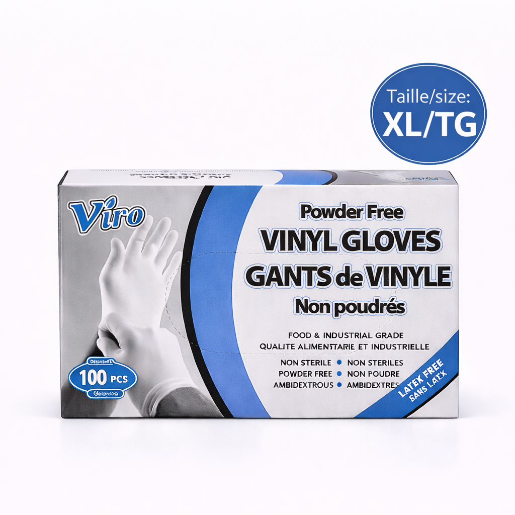 Vinyl Gloves - Powder Free, Latex Free - 100 per pack - Viro