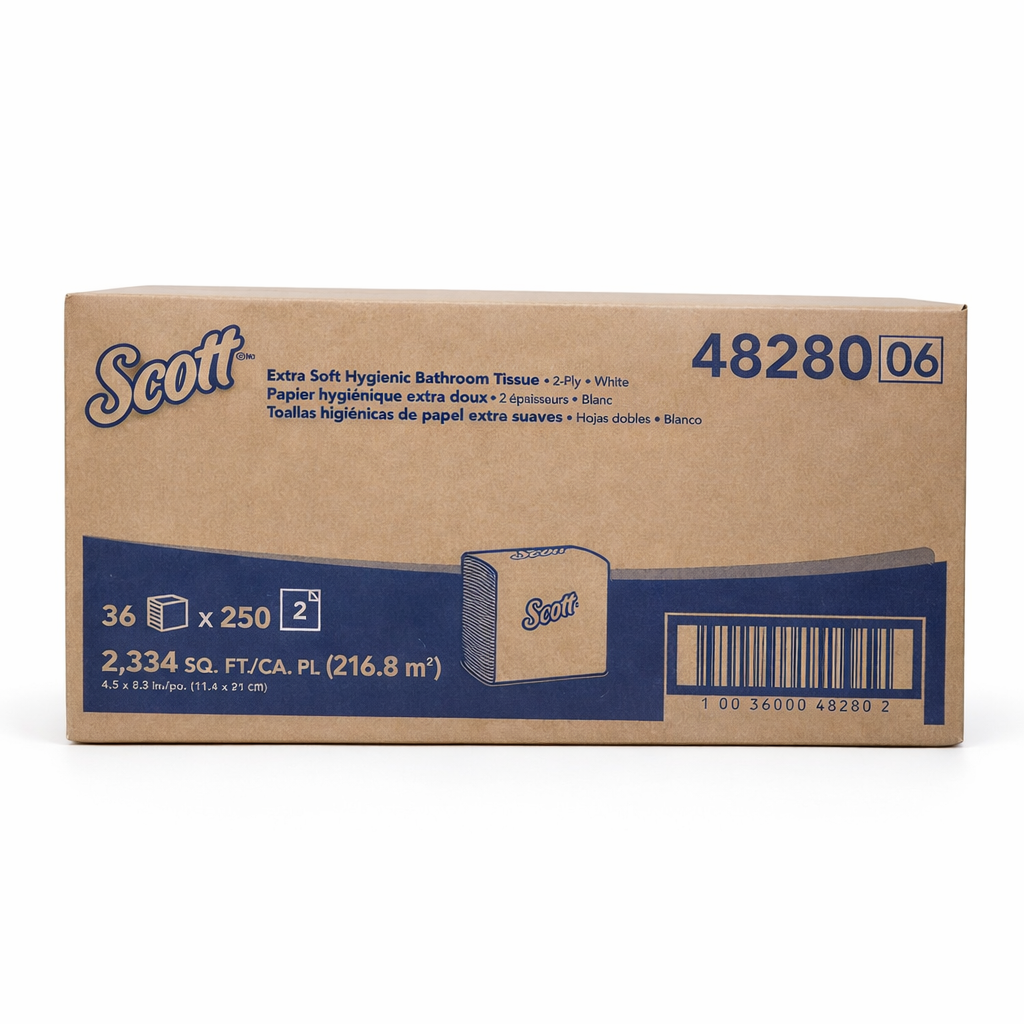 Scott - Papier Toilette Hygiénique Extra Doux - 2 Épaisseurs (Blanc) - 36 rouleaux x 250 feuilles - 4828006