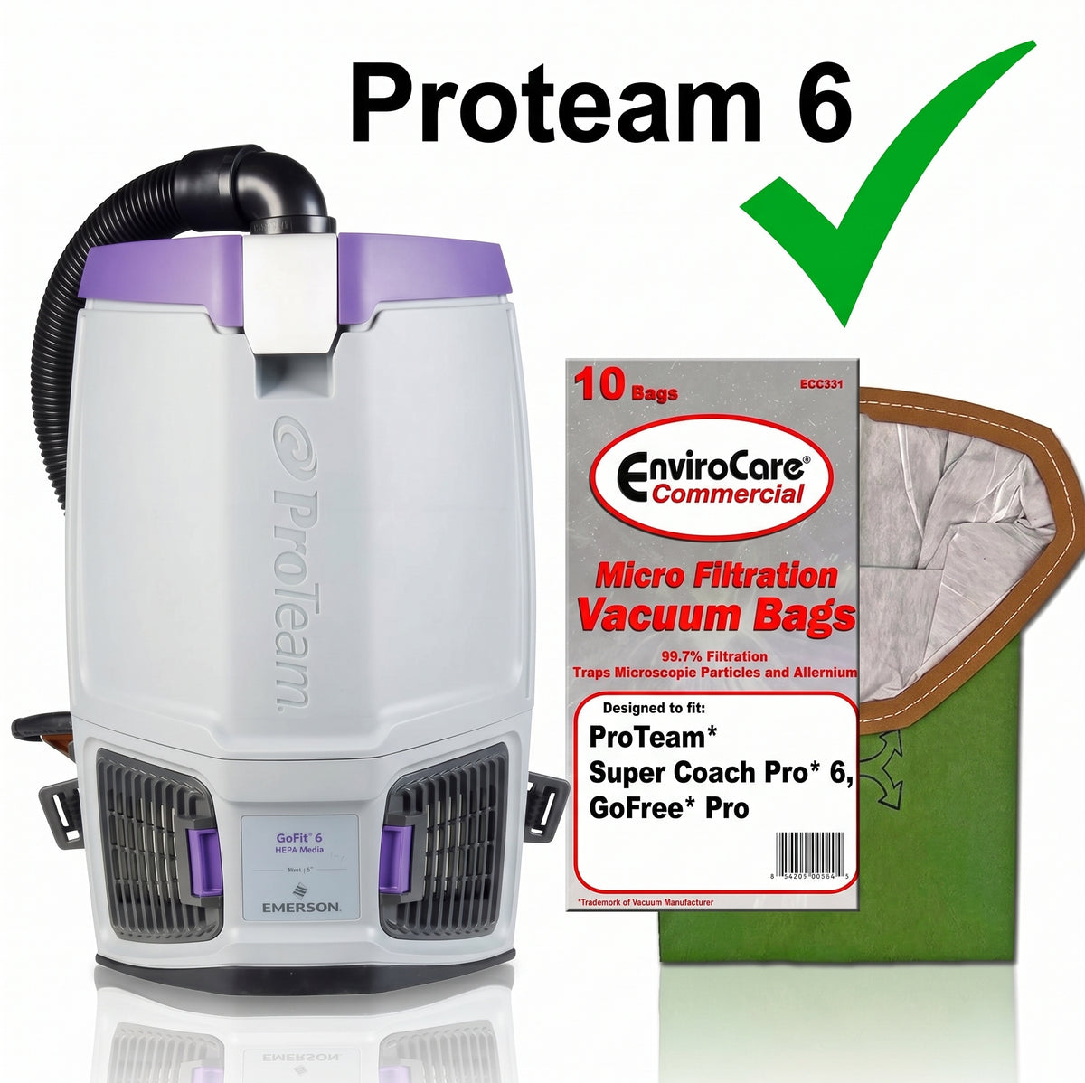 ProTeam 6 - Micro Filter Vacuum Bags - Super Coach Pro 6, GoFit 6, Intercept and GoFree Vacs (10 Pack)