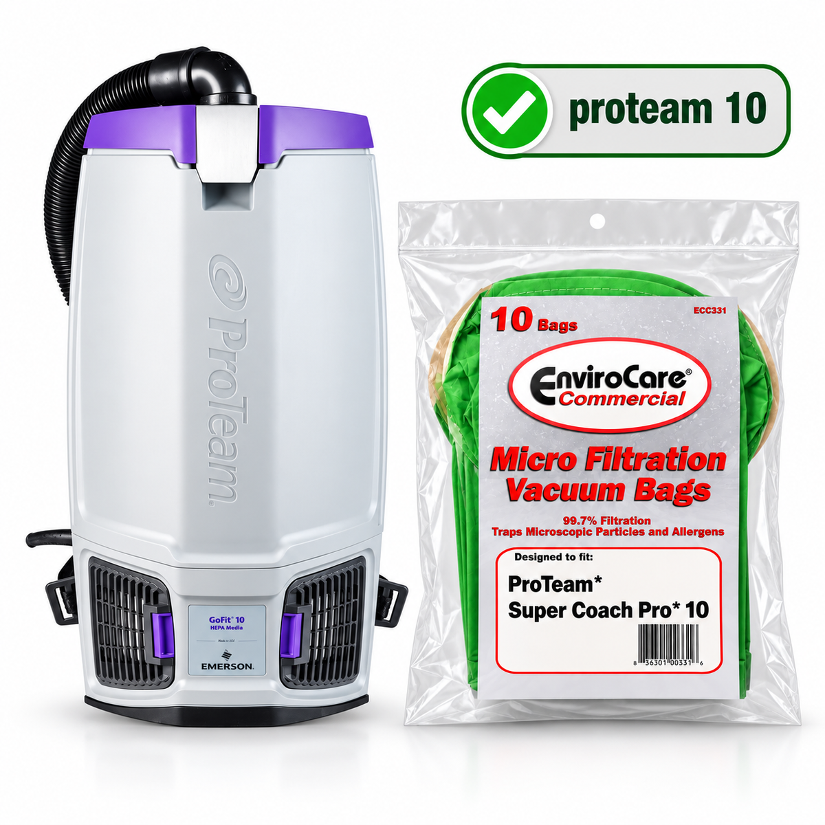 ProTeam 10 - Micro Filter Vacuum Bags - Super Coach Pro 10, GoFit 10 (10 Pack)