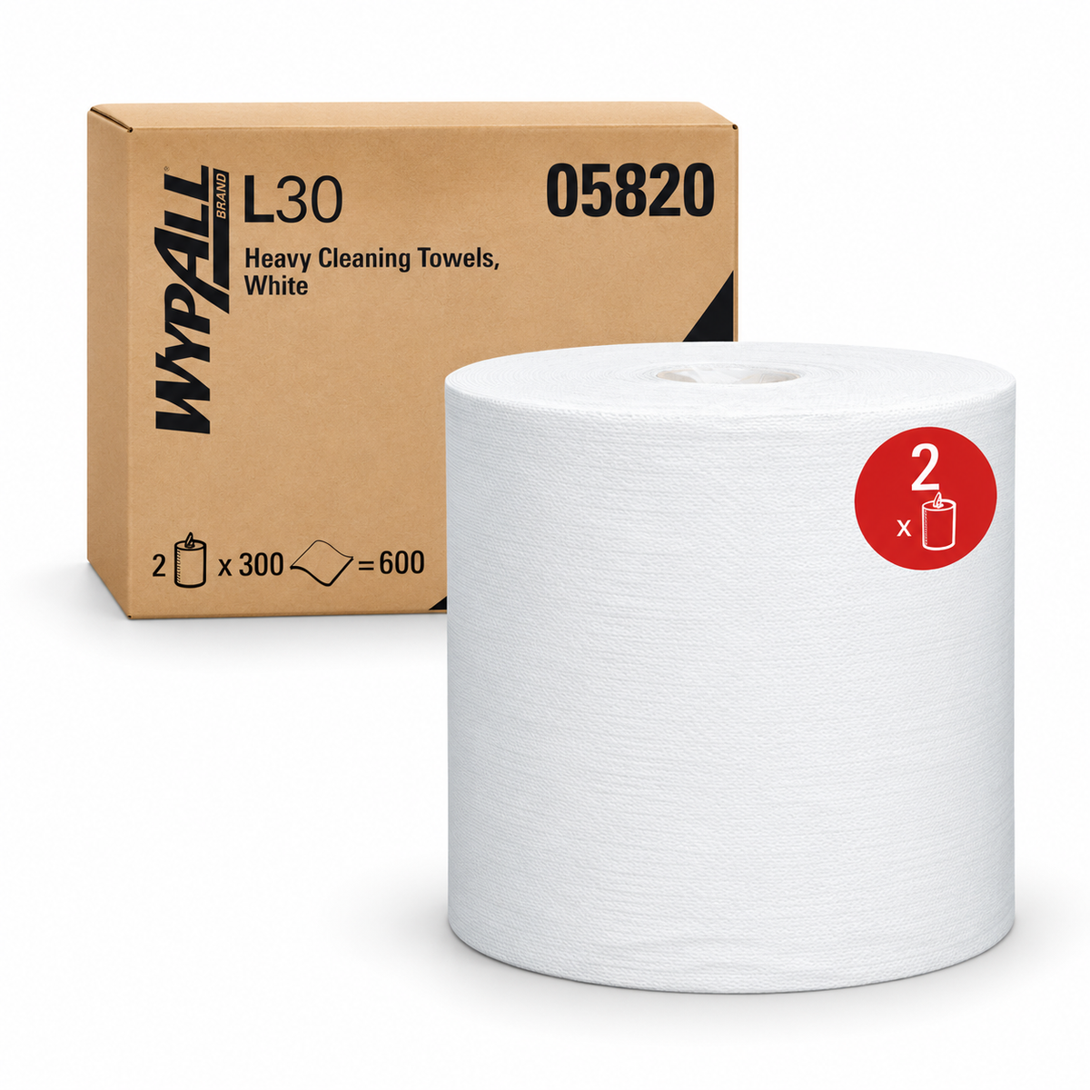 WypAll® L30 - Heavy-Duty Cleaning Towels, 2 Rolls x 300 Sheets/Roll - 05820