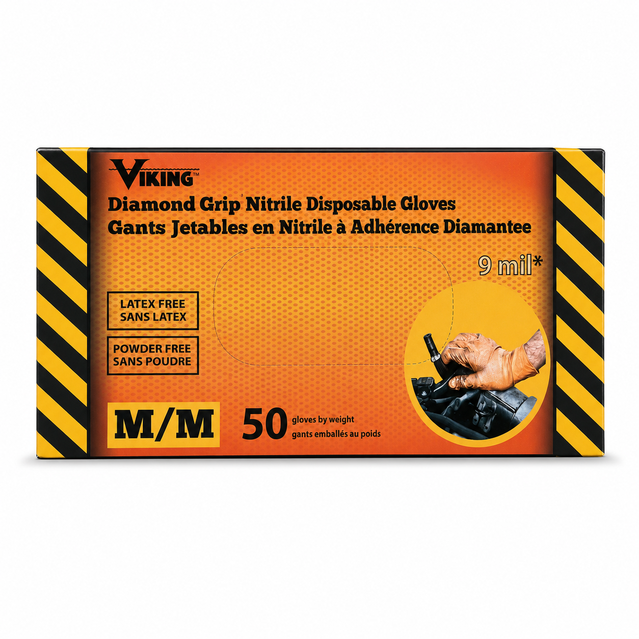 Diamond Grip Nitrile Gloves, Powder-free, Latex-free, Orange (9mil)- 50 per pack - Viking