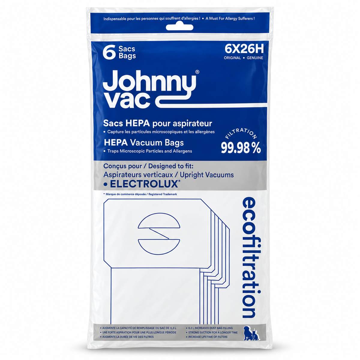 Proteam - HEPA Microfilter Vacuum Bags, Proforce 1200xp, 1500xp, Electrolux (6 Pack) - Johnny Vac
