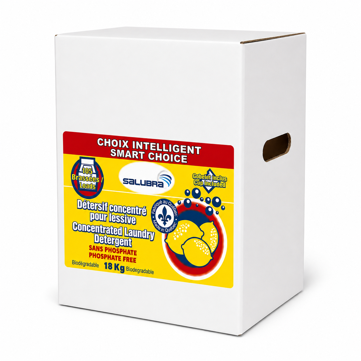 Lessive en poudre concentrée, parfum citron, 18 kg - Sans phosphates - Salubra