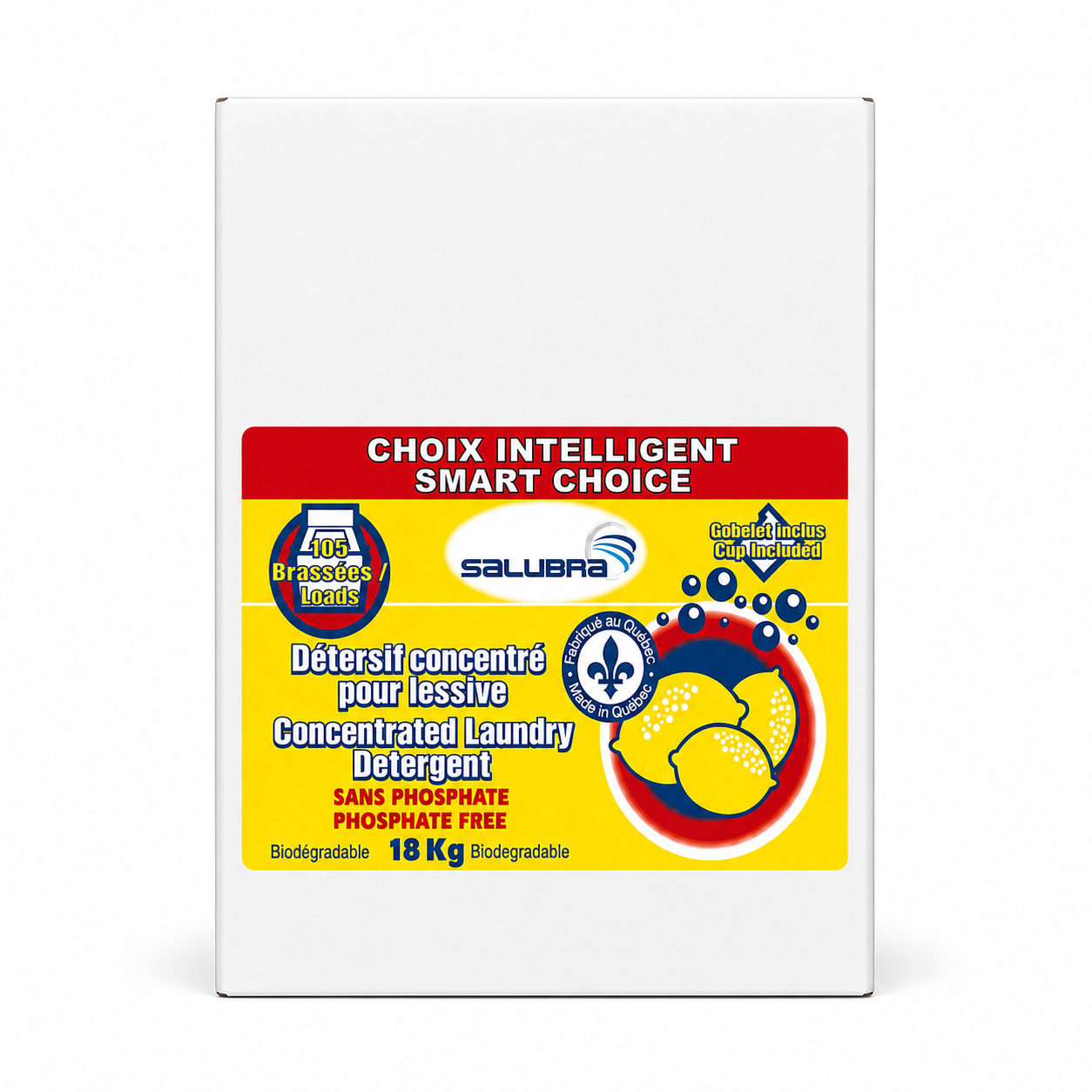 Lessive en poudre concentrée, parfum citron, 18 kg - Sans phosphates - Salubra